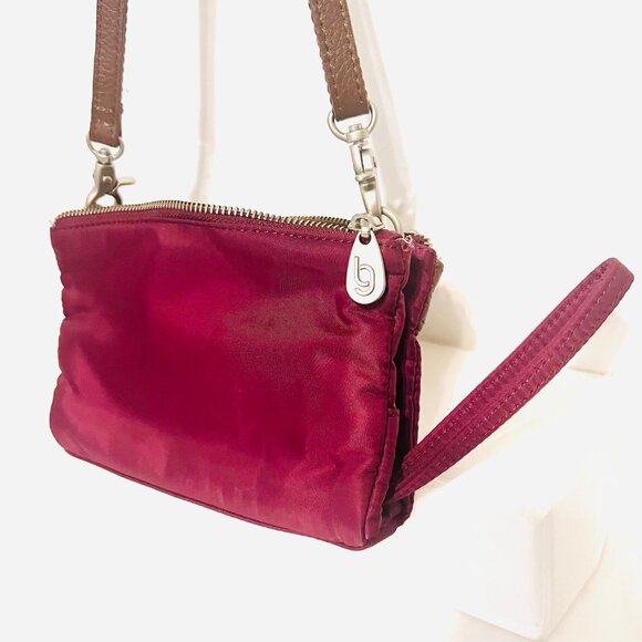 Baggalini Crossbody Wallet/Wristlet-Nylon-Maroon/Tan-Lightweight-Trifold-Roomy - Picture 6 of 11